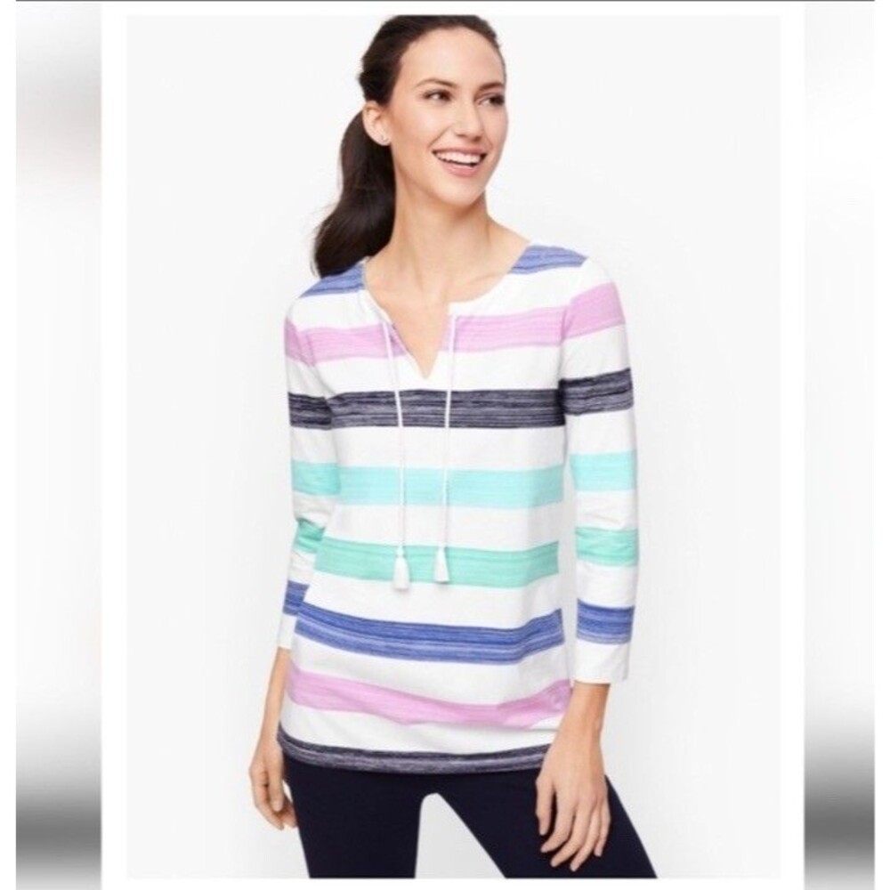 NWT Talbots Brushed Striped Beach Tunic 3/4 Sleeved Top Pastelcore Size PL
